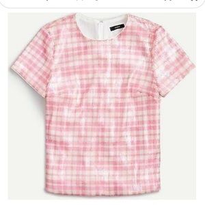 J. Crew gingham sequin top pink XS EUC